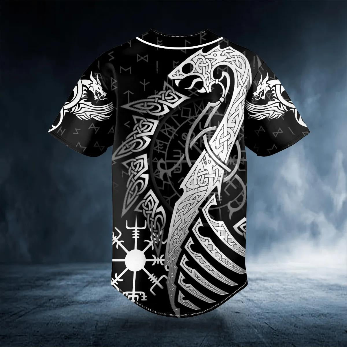 Norse Dragon Viking White Tattoo Custom Baseball Jersey – Skull & Viking Graphic Tees