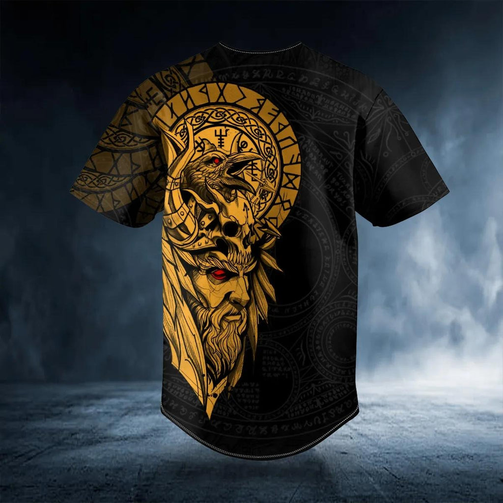 Odin Ragnarok Nordic Viking Yellow Tattoo Custom Baseball Jersey – Skull & Viking Graphic Tees