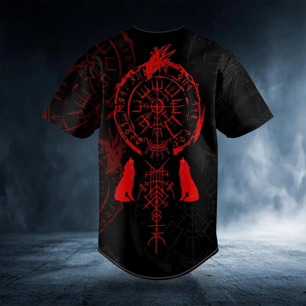 Red Runes Viking Compass Tattoo Custom Baseball Jersey – Skull & Viking Graphic Tees