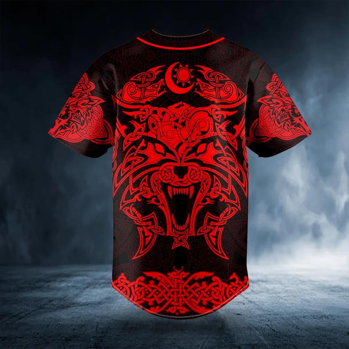 Red Wolf Power Viking Tattoo Custom Baseball Jersey – Skull & Viking Graphic Tees