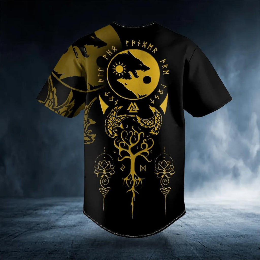 Yin Yang Wolves Viking Raven Yggdrasil Tattoo Custom Baseball Jersey – Skull & Viking Graphic Tees