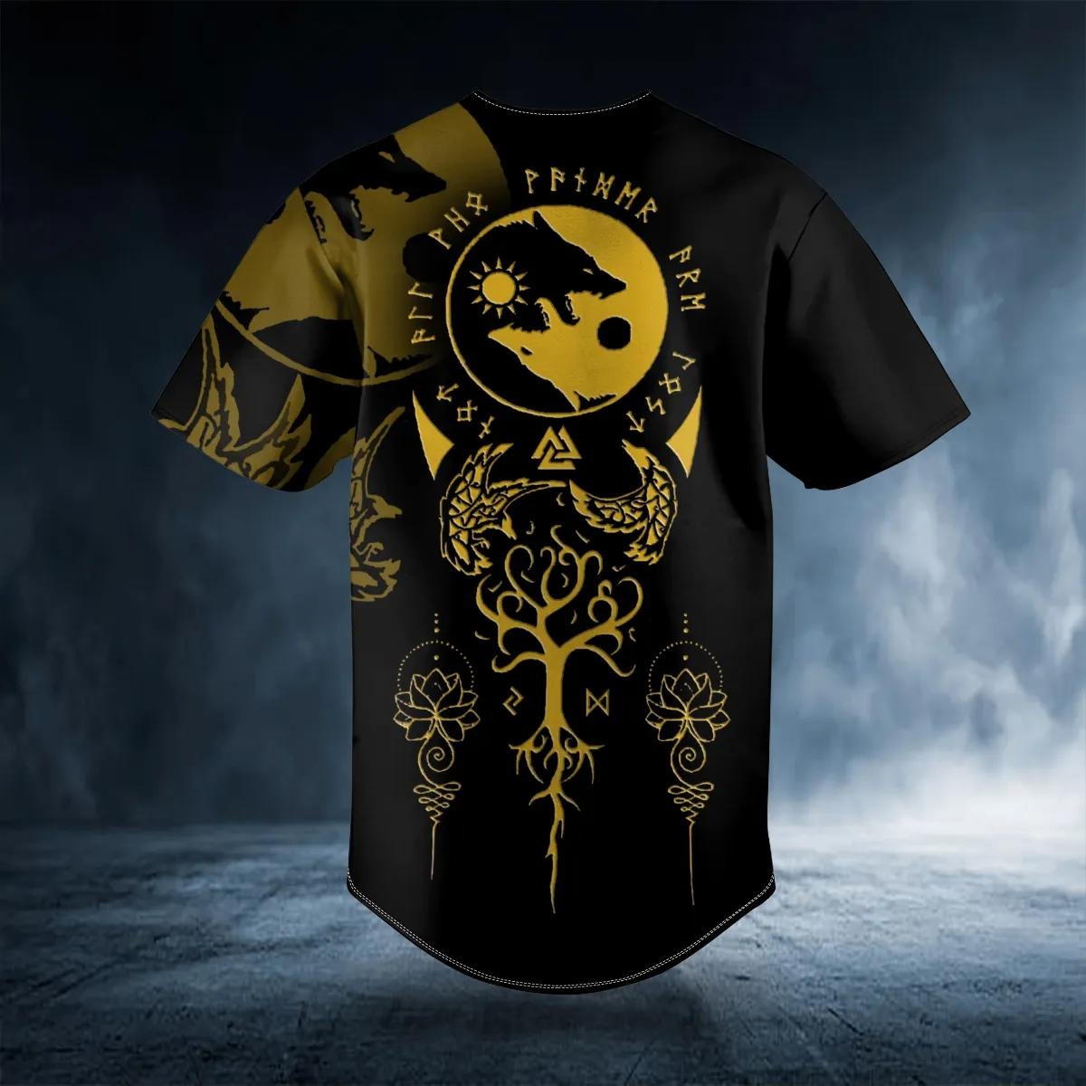 Yin Yang Wolves Viking Raven Yggdrasil Tattoo Custom Baseball Jersey – Skull & Viking Graphic Tees