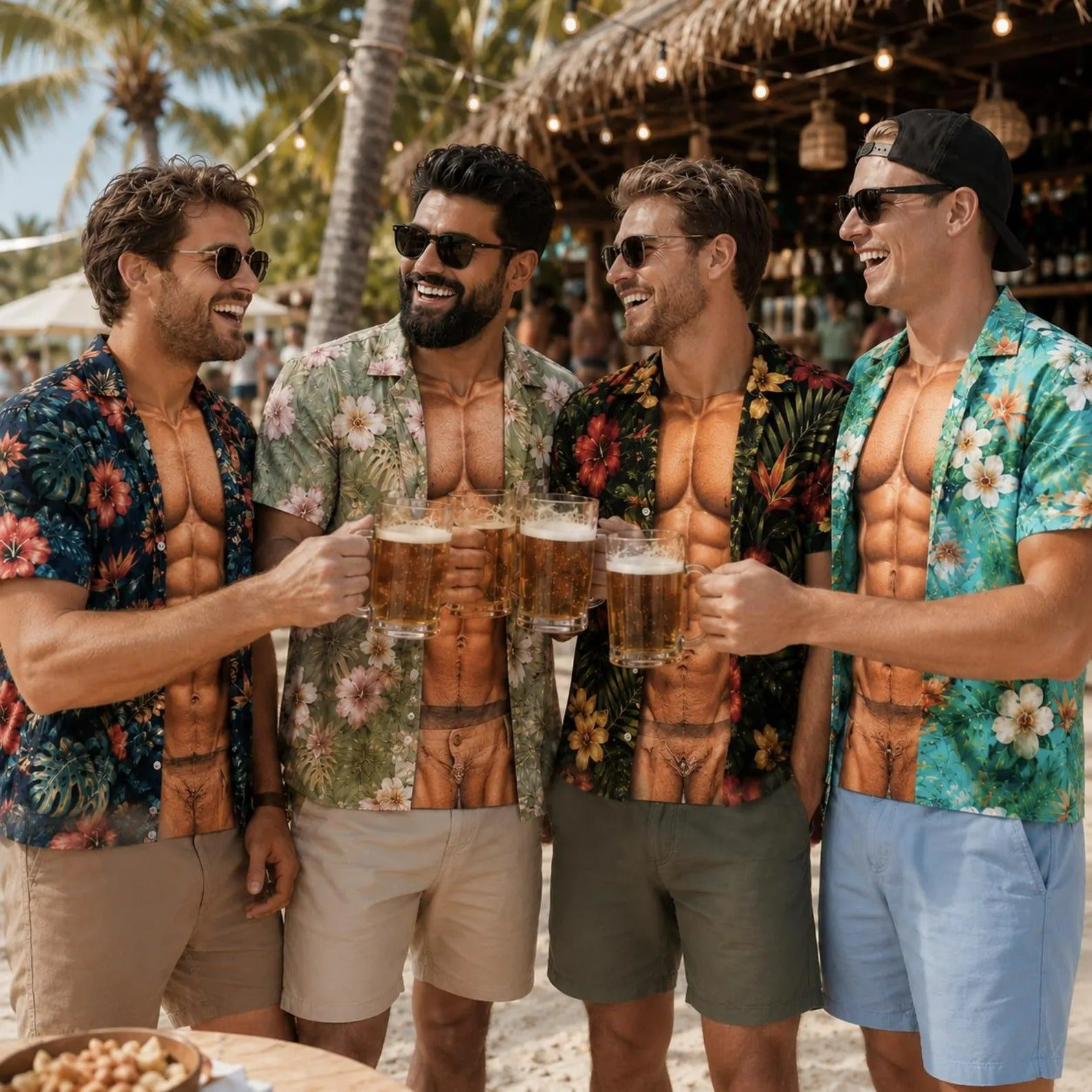 Custom Funny Muscle T Shirt for Men, Hawaiian Shirt Illusion Tee, Personalized 3D Fake Open Shirt, Too Hot to Handle