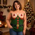 Funny Elf Chest Ugly Christmas Sweater Red Bauble Ornament