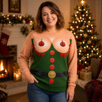 Funny Elf Chest Ugly Christmas Sweater Red Bauble Ornament