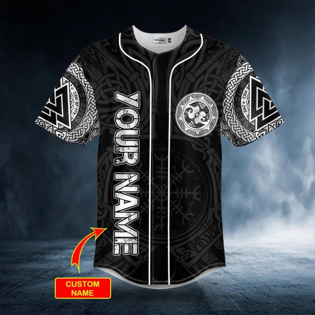 Valknut Viking White Tattoo Custom Baseball Jersey – Skull & Viking Graphic Tees _ 3D All Over Print Clothing