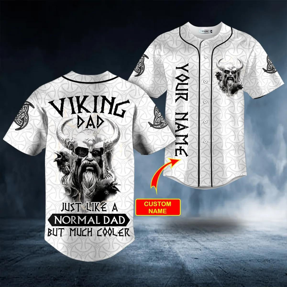 Viking Dad Just Like A Normal Dad But Much Cooler Custom Baseball Jersey – Skull & Viking Graphic Tees _ 3D All Over Print Clothing