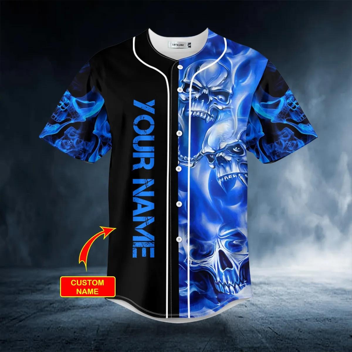 Blue Soul Eater Ghost Skull Custom Baseball Jersey – Skull & Viking Graphic Tees _ 3D All Over Print Clothing