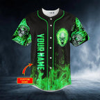Green Ghost Skull Custom Baseball Jersey, Skull & Viking Graphic Tees 3D All Over Print Clothing