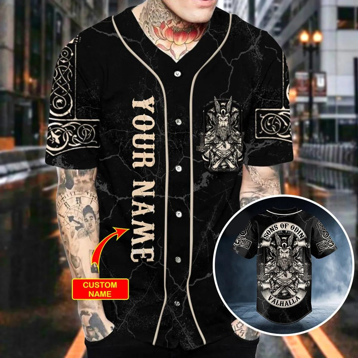 Son Of Odin Till Valhalla Viking Custom Baseball Jersey – Skull & Viking Graphic Tees