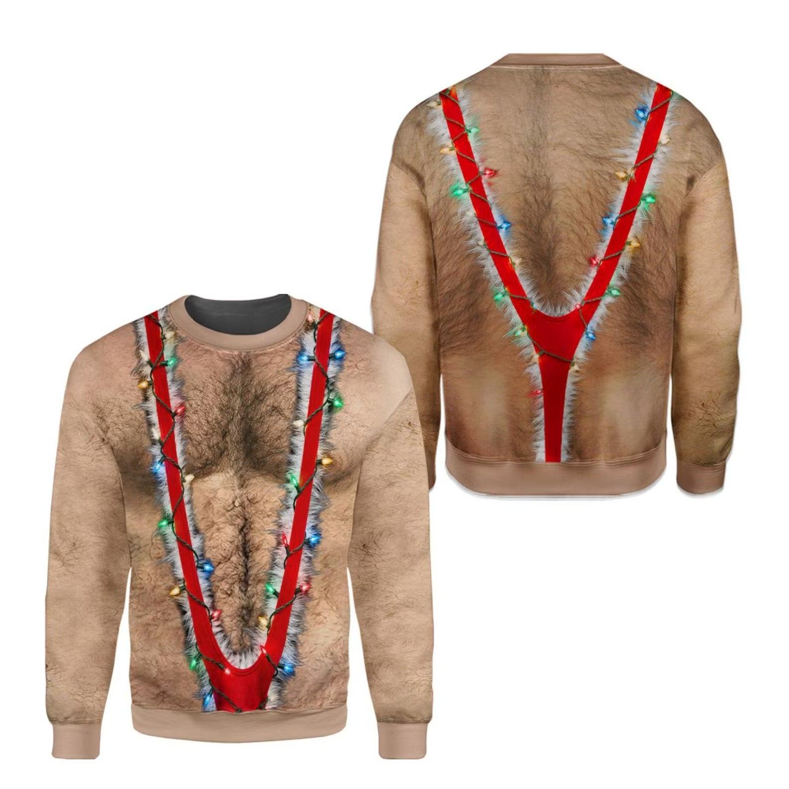 3D Realistic Hairy Chest Sweater, Hairy Chest Suspenders Lights, Funny Christmas Gift for Men