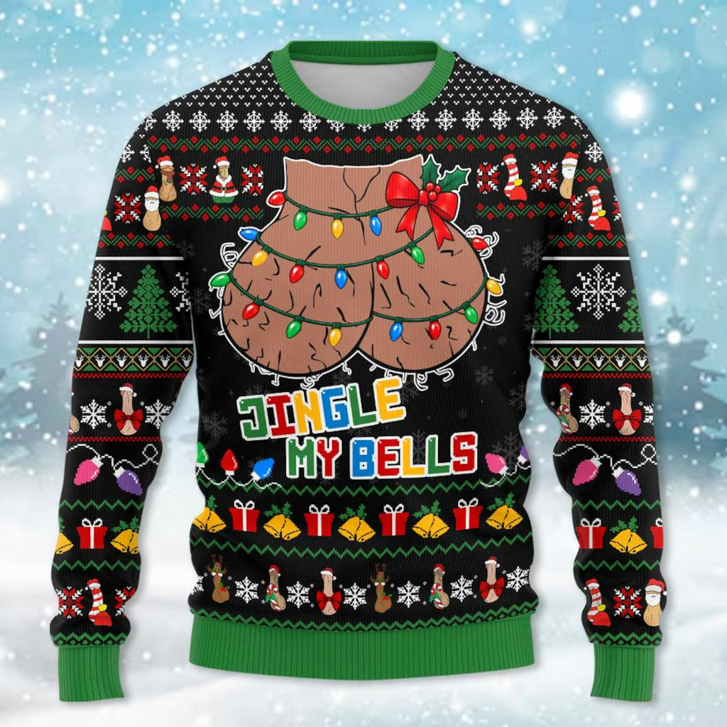 Ingle My Bells Fake Ugly Xmas Sweater for Men Women, Funny Christmas