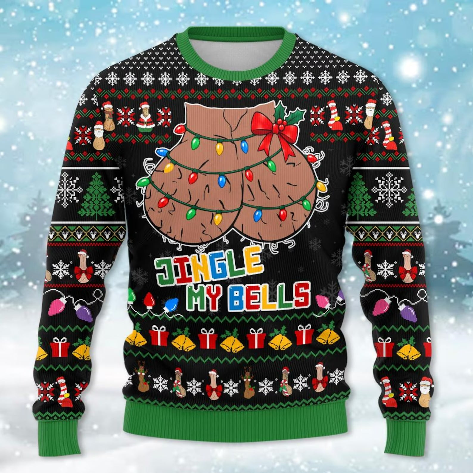Ingle My Bells Fake Ugly Xmas Sweater for Men Women, Funny Christmas