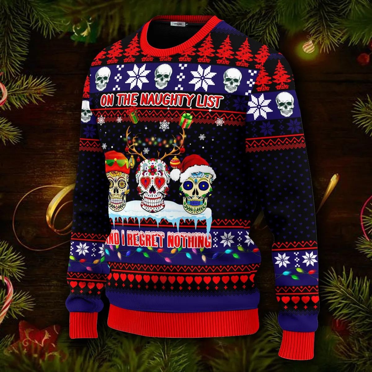 Christmas On The Naughty List Skull Ugly Christmas Sweater – Skull & Viking Graphic Tees