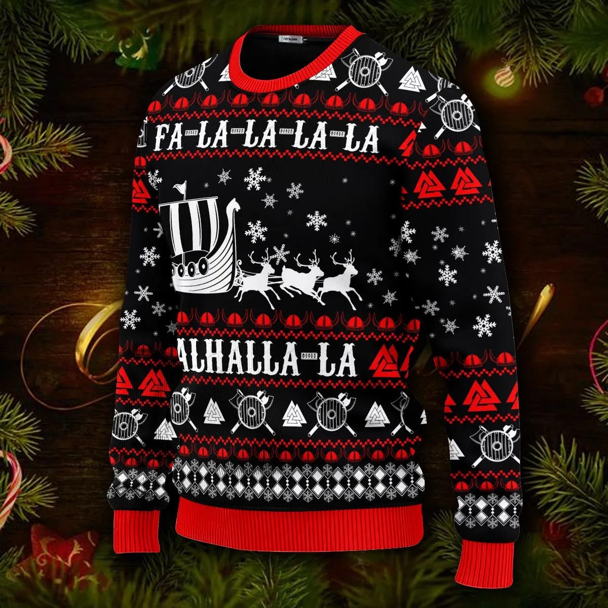 Falalalala Valhallala Viking Ships Viking Ugly Christmas Sweater – Skull & Viking Graphic Tees