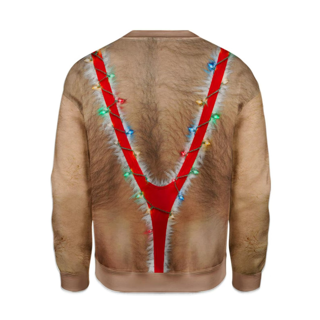 3D Realistic Hairy Chest Sweater, Hairy Chest Suspenders Lights, Funny Christmas Gift for Men