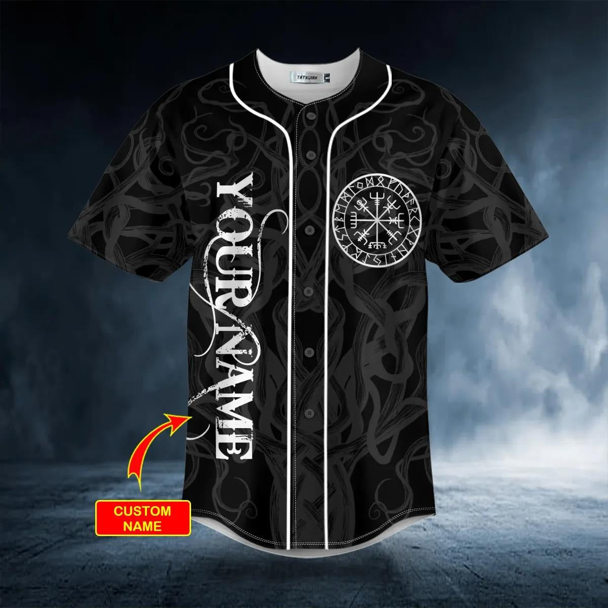 Black White Odin Allfather Viking Tattoo Custom Baseball Jersey – Skull & Viking Graphic Tees _ 3D All Over Print Clothing