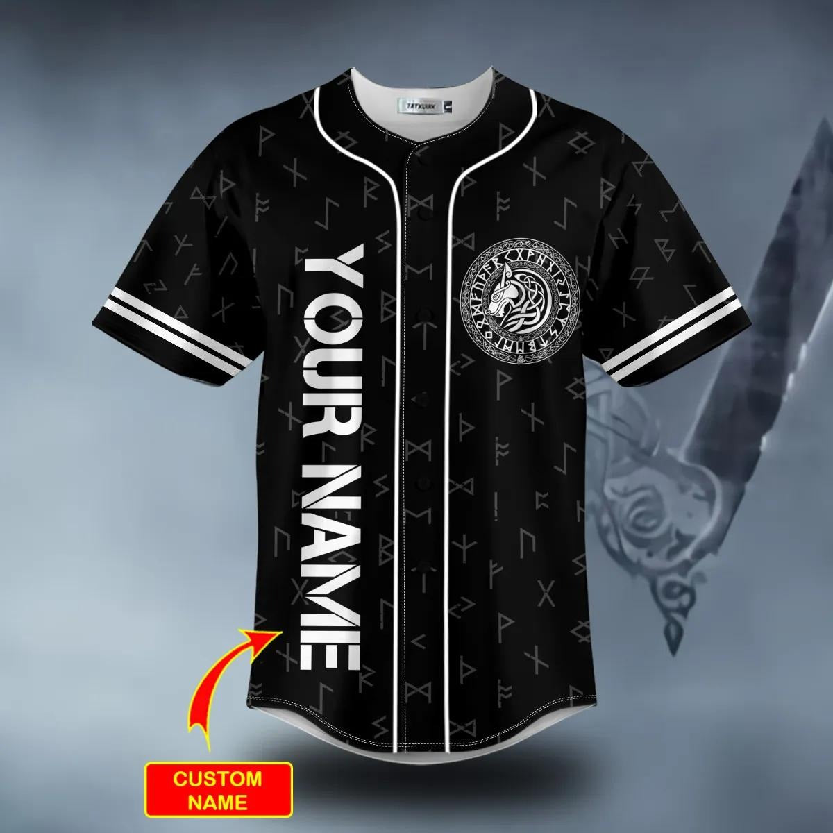 Combat Wolf Viking White Tattoo Custom Baseball Jersey – Skull & Viking Graphic Tees