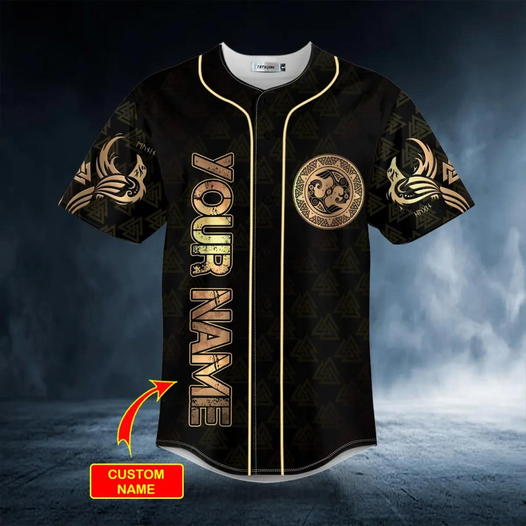 Gold Raven Viking Tattoo Custom Baseball Jersey – Skull & Viking Graphic Tees