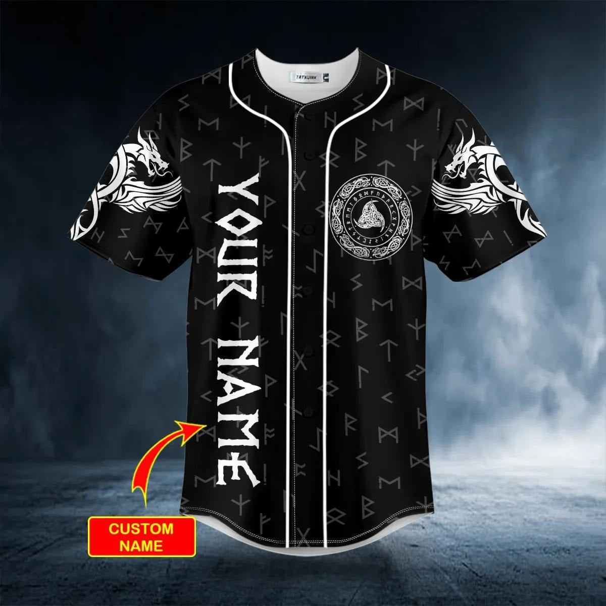 Norse Dragon Viking White Tattoo Custom Baseball Jersey – Skull & Viking Graphic Tees
