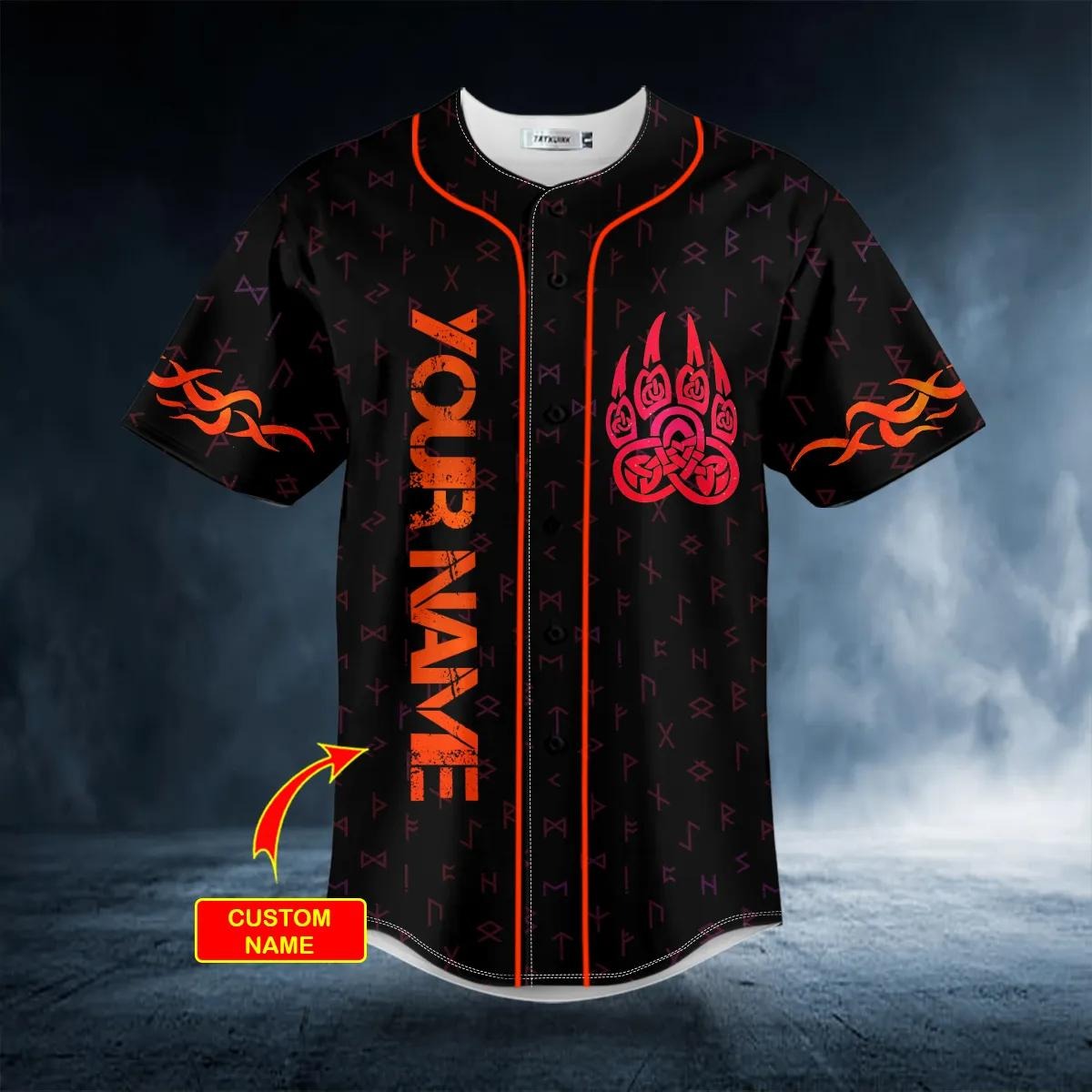 Red Bear Viking Tattoo Custom Baseball Jersey – Skull & Viking Graphic Tees