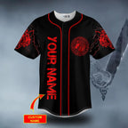 Red Moon Wolf Viking Tattoo Custom Baseball Jersey – Skull & Viking Graphic Tees _ 3D All Over Print Clothing
