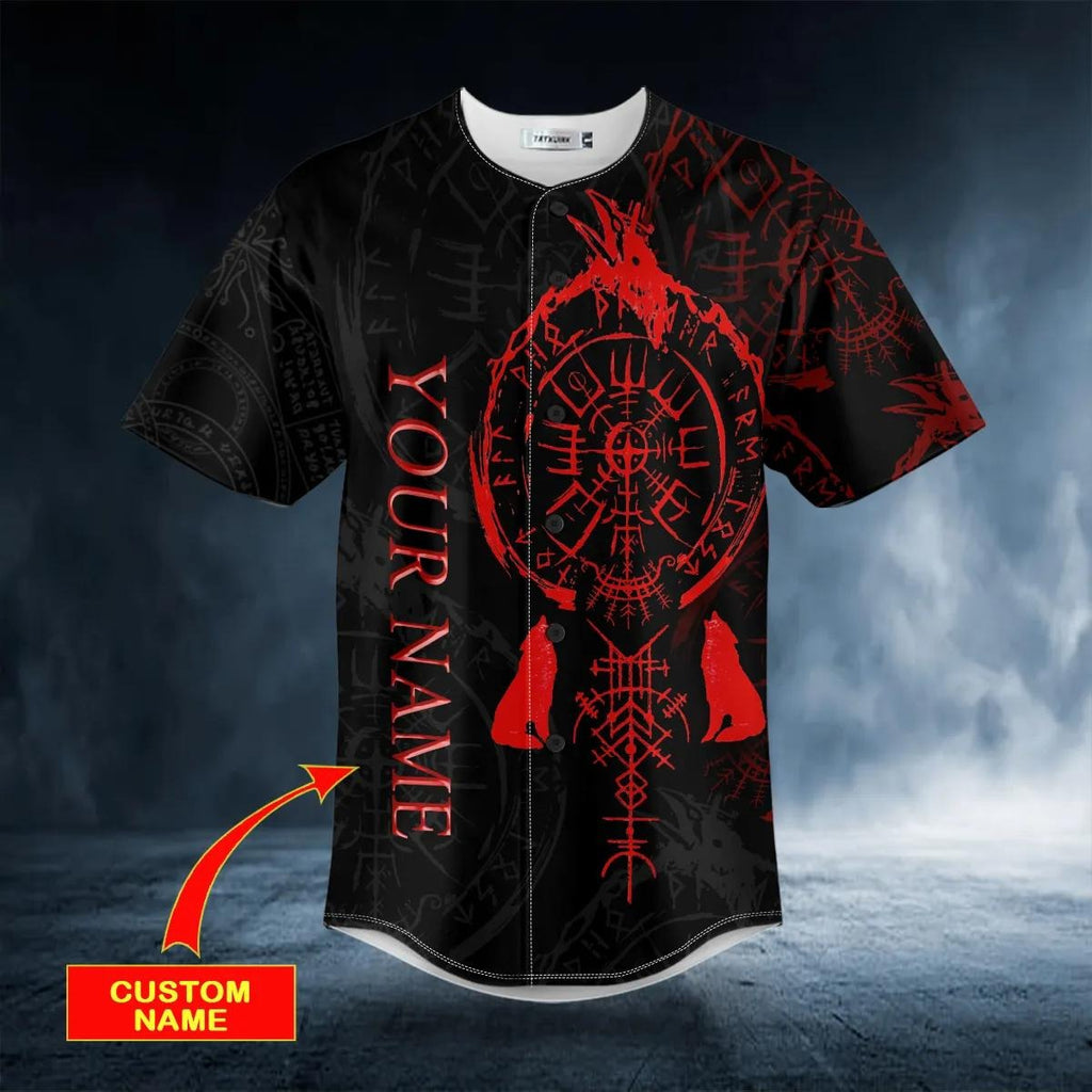 Red Runes Viking Compass Tattoo Custom Baseball Jersey – Skull & Viking Graphic Tees