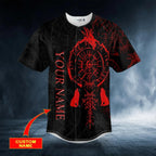 Red Runes Viking Compass Tattoo Custom Baseball Jersey – Skull & Viking Graphic Tees
