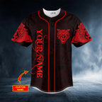 Red Wolf Power Viking Tattoo Custom Baseball Jersey – Skull & Viking Graphic Tees