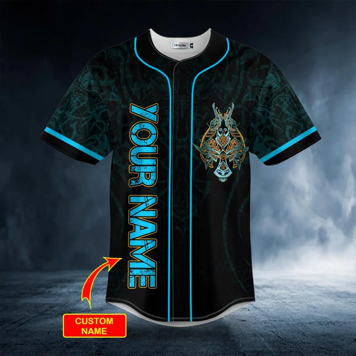 Ulfhednar King Viking Blue Tattoo Custom Baseball Jersey – Skull & Viking Graphic Tees