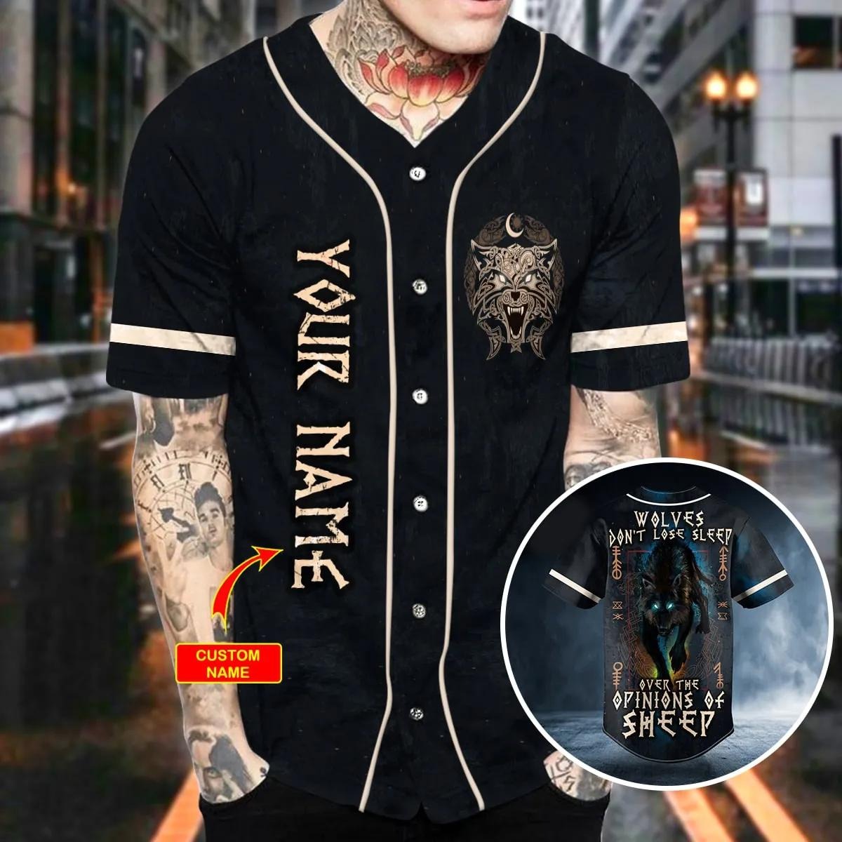 Wolves Don’t Lose Sleep Viking Custom Baseball Jersey – Skull & Viking Graphic Tees