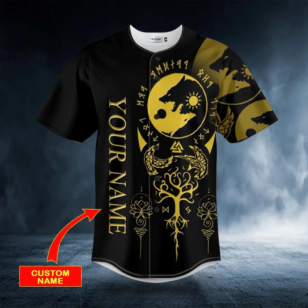 Yin Yang Wolves Viking Raven Yggdrasil Tattoo Custom Baseball Jersey – Skull & Viking Graphic Tees