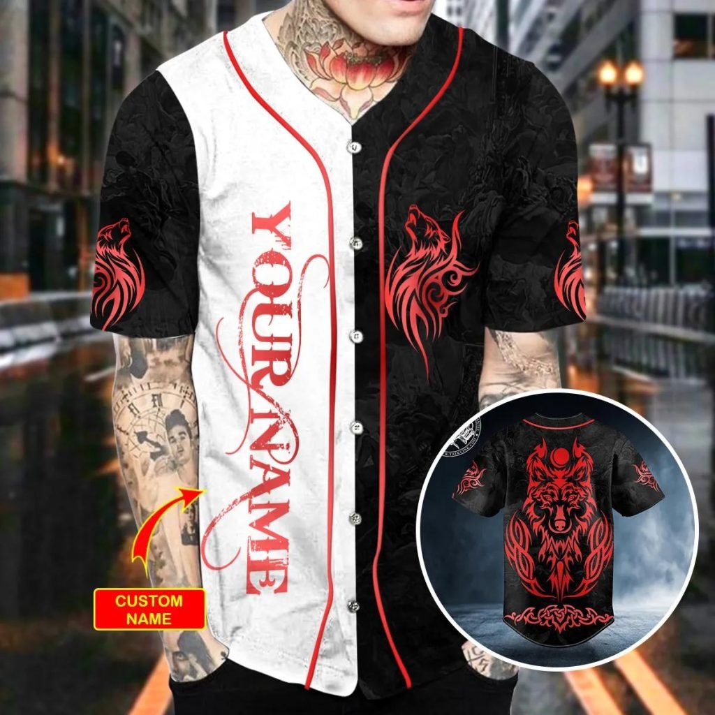 Red Wolf Viking Custom Baseball Jersey – Skull & Viking Graphic Tees