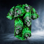 Green Ghost Skull Custom Baseball Jersey, Skull & Viking Graphic Tees 3D All Over Print Clothing