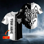 Yinyang Wolf Viking Tattoo Custom Baseball Jersey – Skull & Viking Graphic Tees _ 3D All Over Print Clothing