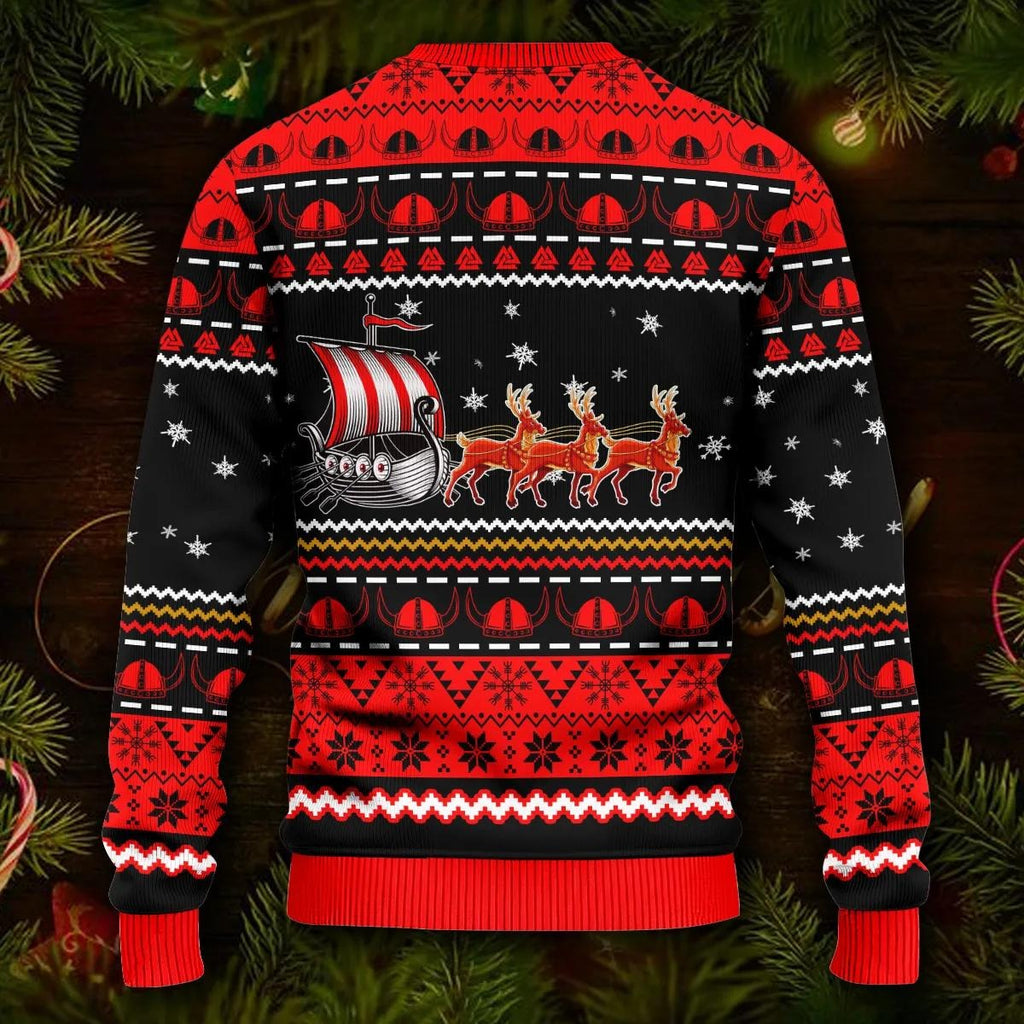 Red Falalalala Valhallala Viking Ships Viking Ugly Christmas Sweater, Skull & Viking Graphic Tees