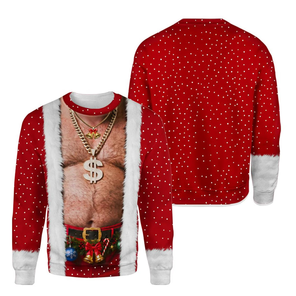 3D Realistic Hairy Santa Sweatshirt, Funny Santa Body Sweater, Offensive Ugly Xmas Shirt