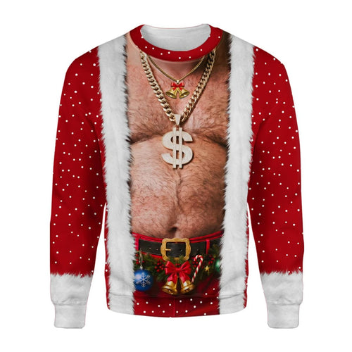 3D Realistic Hairy Santa Sweatshirt, Funny Santa Body Sweater, Offensive Ugly Xmas Shirt