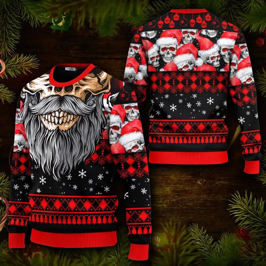 Cool Beard Skull Team Skull Ugly Christmas Sweater – Skull & Viking Graphic Tees