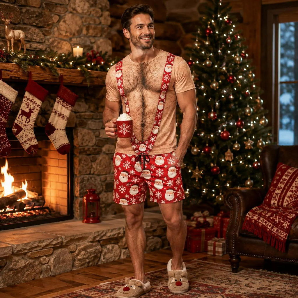 Custom Hairy Chest Shirt, Choose Skin Tone & Pattern, 3D Mankini Illusion Tee With Matching Shorts, Funny Gag