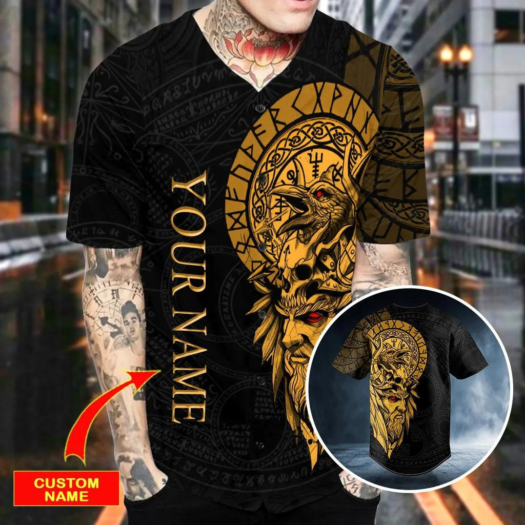 Odin Ragnarok Nordic Viking Yellow Tattoo Custom Baseball Jersey – Skull & Viking Graphic Tees