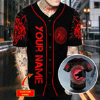Red Moon Wolf Viking Tattoo Custom Baseball Jersey – Skull & Viking Graphic Tees _ 3D All Over Print Clothing