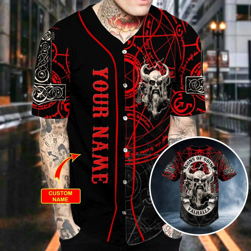 Son of Odin Valhalla Norse Mythology Tattoo Custom Baseball Jersey – Skull & Viking Graphic Tees