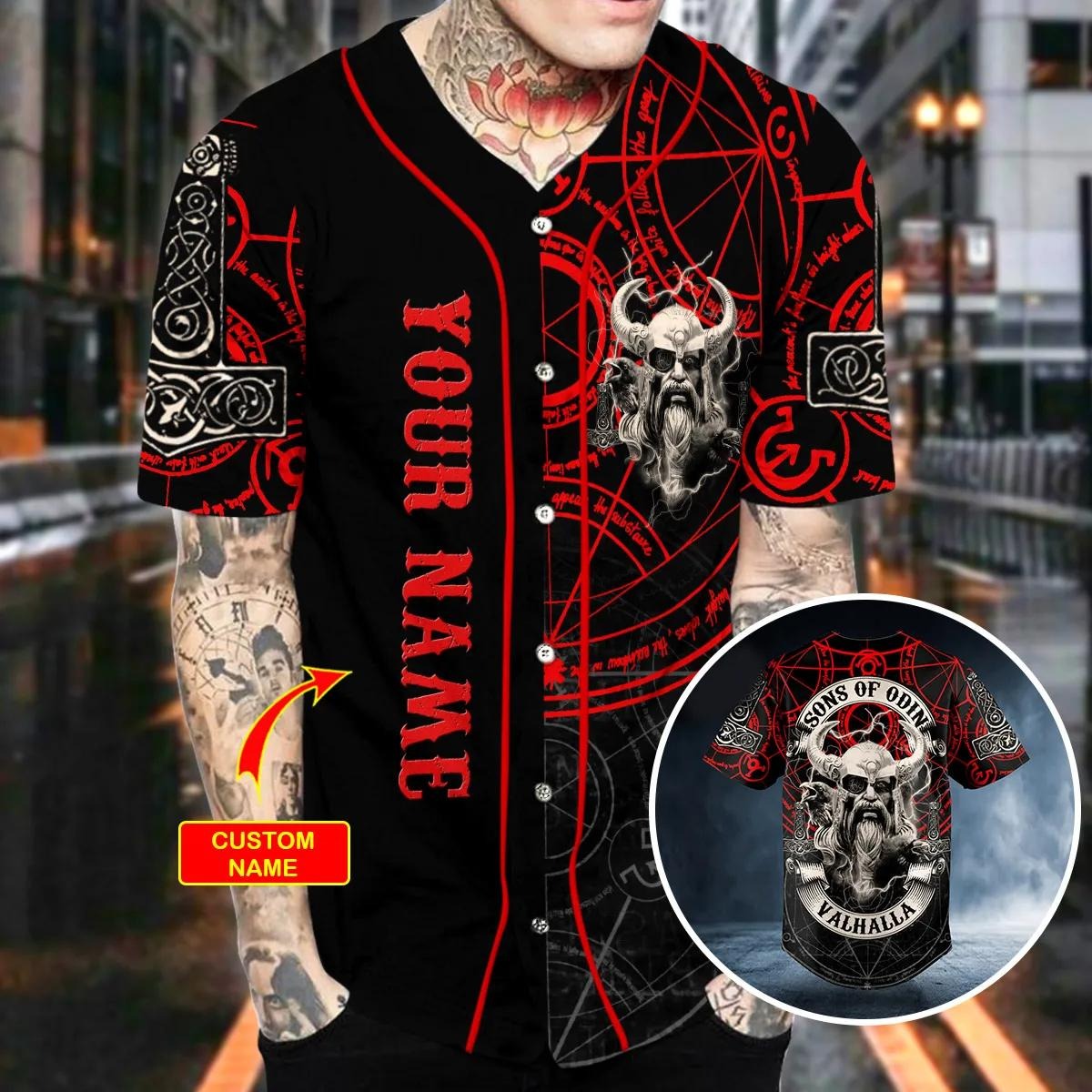 Son of Odin Valhalla Norse Mythology Tattoo Custom Baseball Jersey – Skull & Viking Graphic Tees