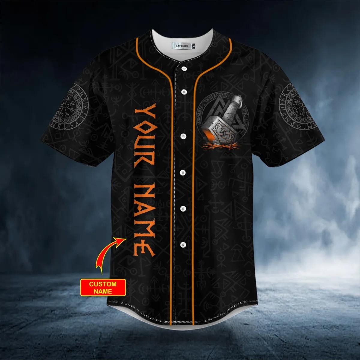 Thor Hammer Tattoo Skull Custom Baseball Jersey – Skull & Viking Graphic Tees _ 3D All Over Print Clothing