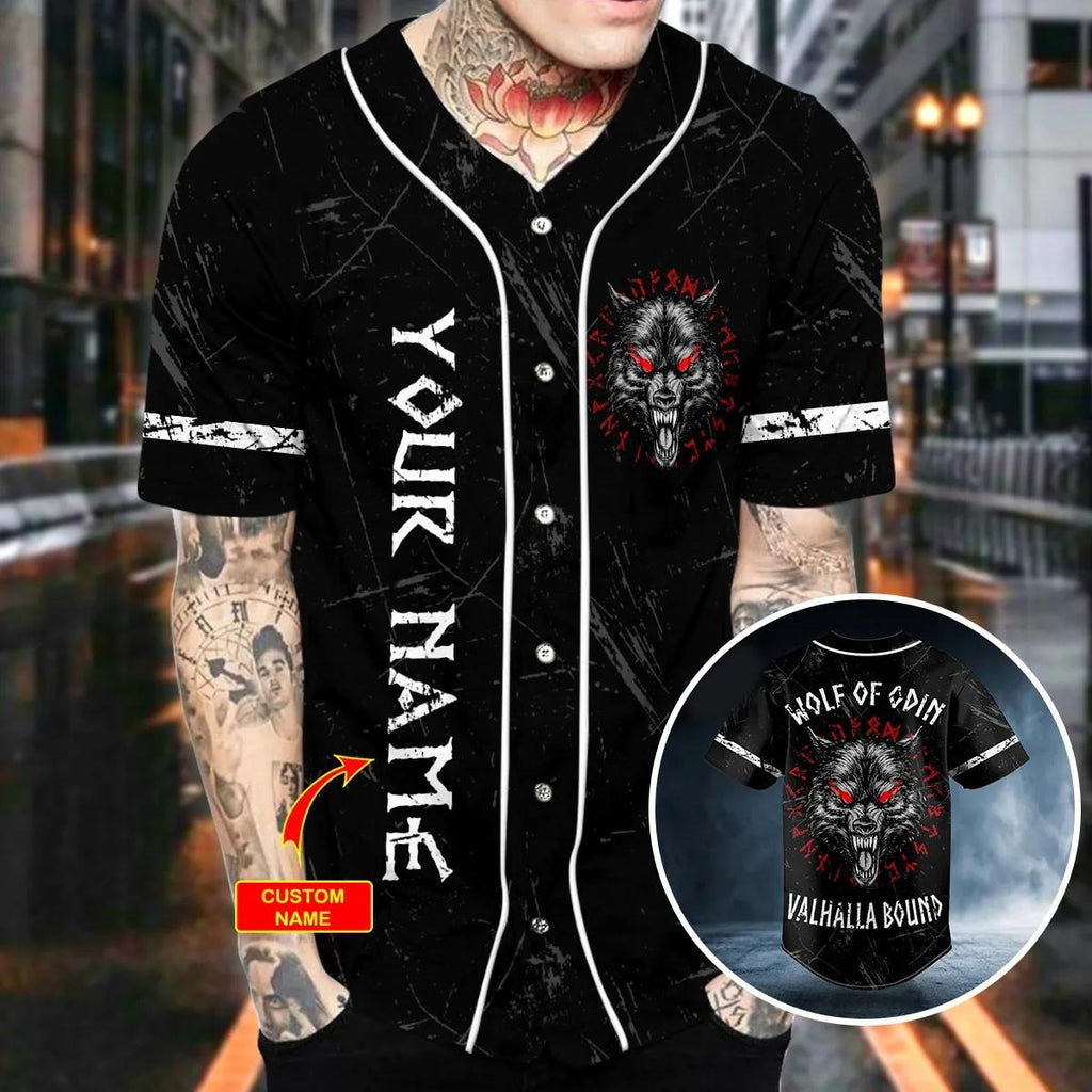 Wolf Of Odin Valhalla Bound Viking Personalized Baseball Jersey – Skull & Viking Graphic Tees