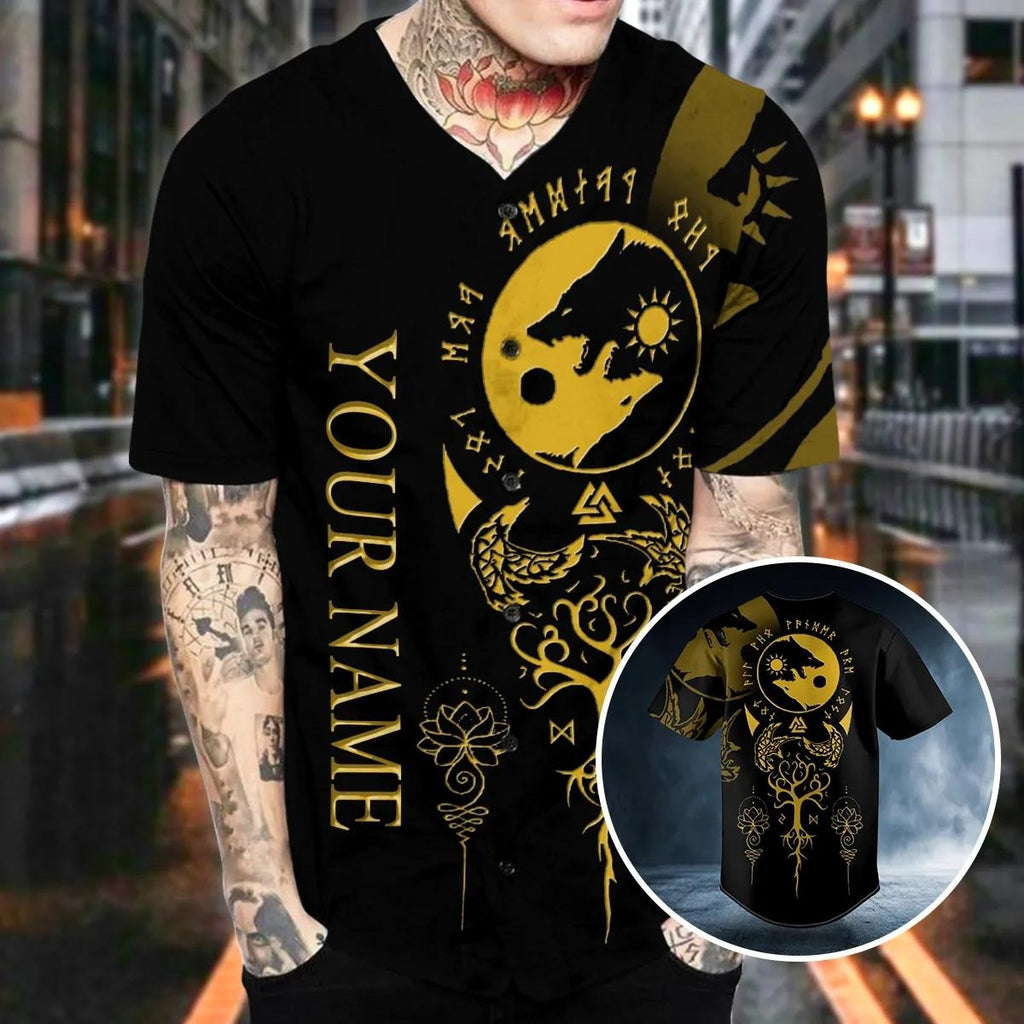 Yin Yang Wolves Viking Raven Yggdrasil Tattoo Custom Baseball Jersey – Skull & Viking Graphic Tees