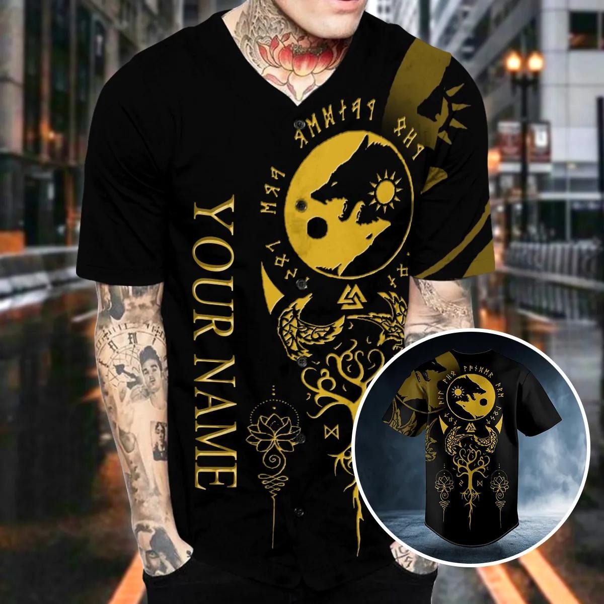 Yin Yang Wolves Viking Raven Yggdrasil Tattoo Custom Baseball Jersey – Skull & Viking Graphic Tees