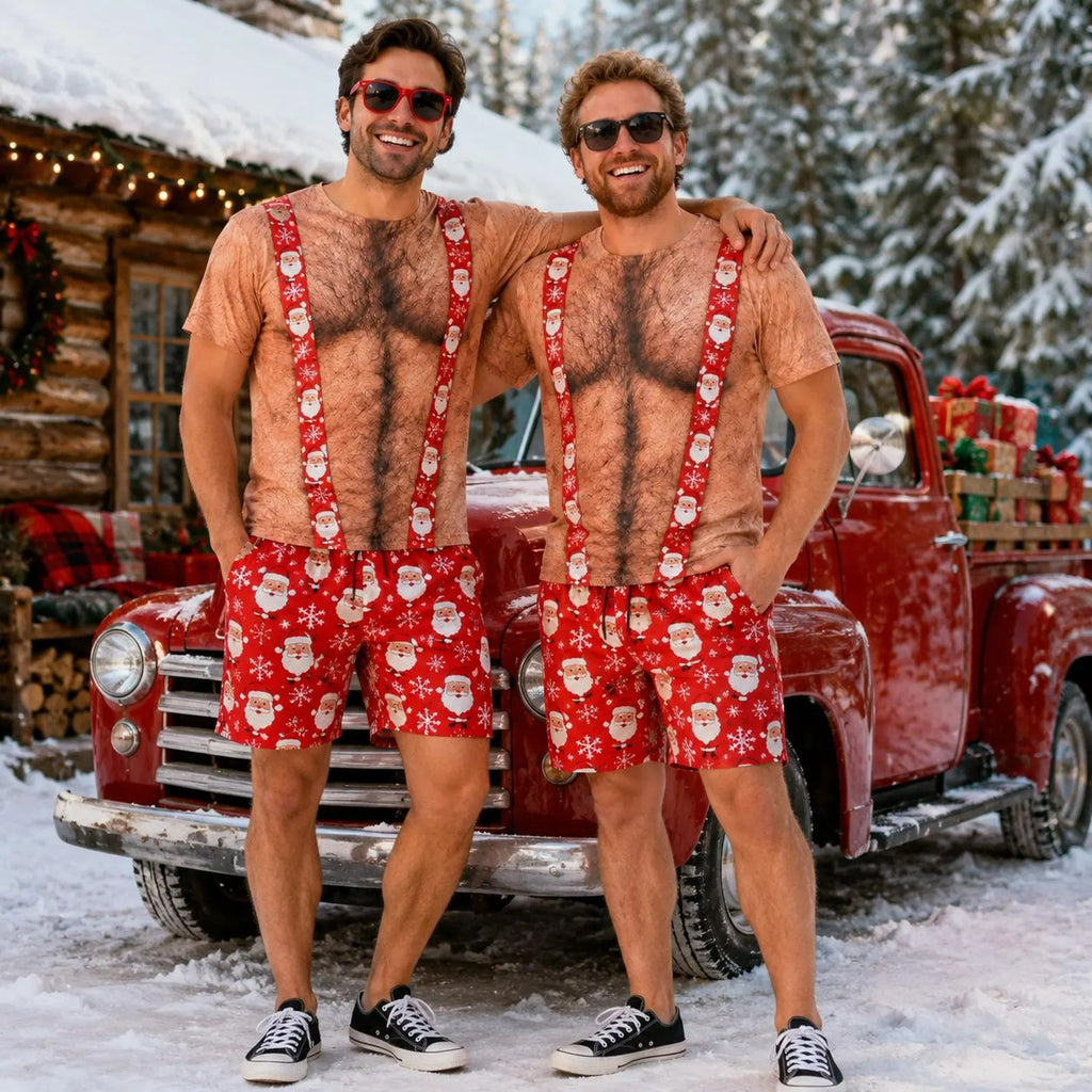Custom Hairy Chest Shirt, Choose Skin Tone & Pattern, 3D Mankini Illusion Tee With Matching Shorts, Funny Gag