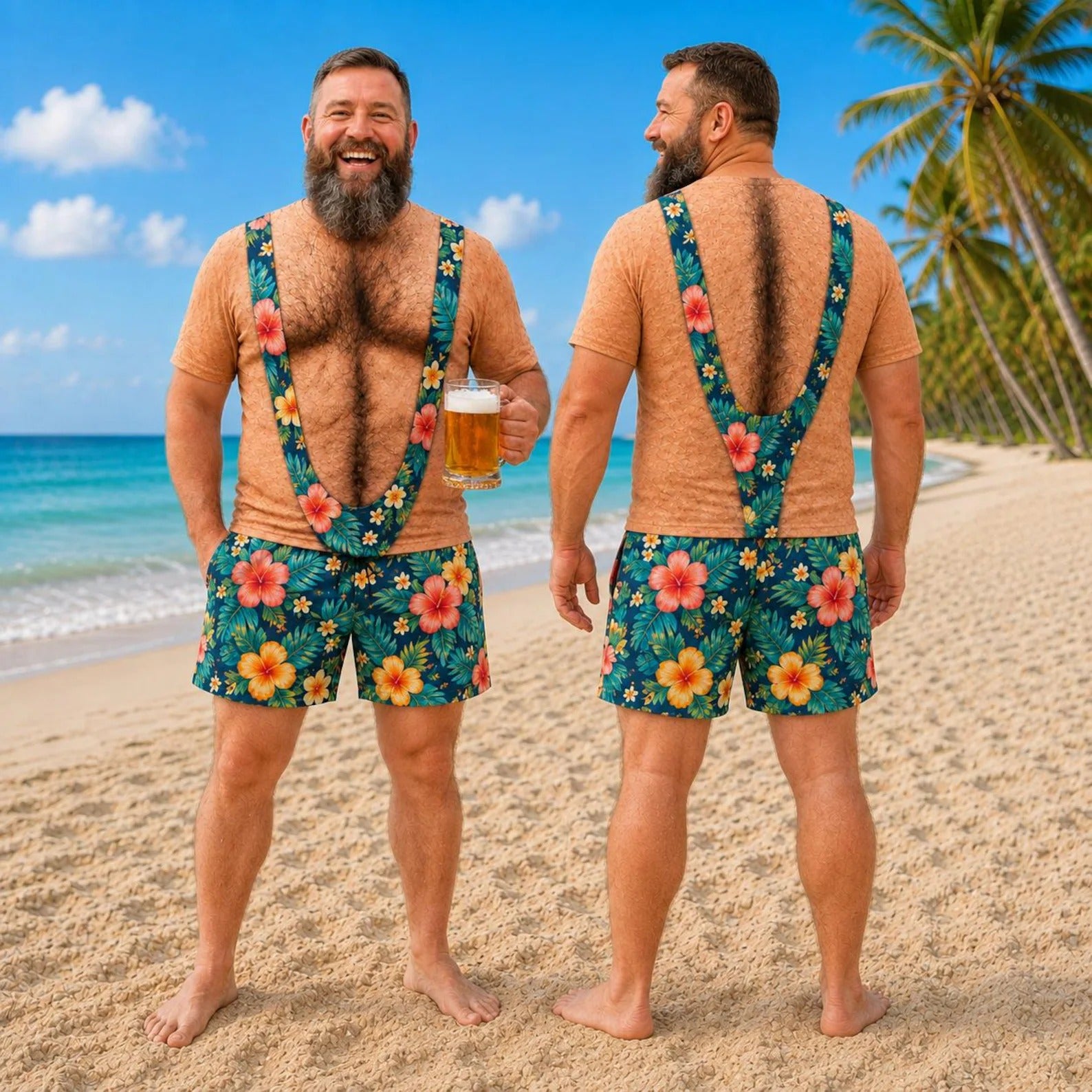 Custom Hairy Chest Shirt, Choose Skin Tone & Pattern, 3D Mankini Illusion Tee With Matching Shorts, Funny Gag Gift for Men